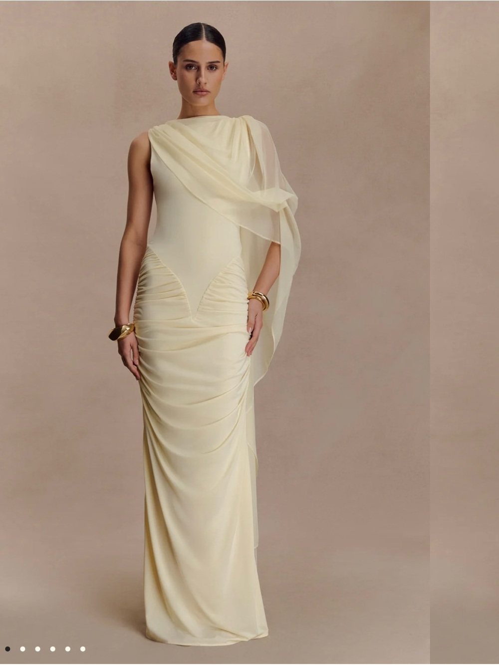 Meshki butter yellow One-Shoulder Draped Maxi Dress
